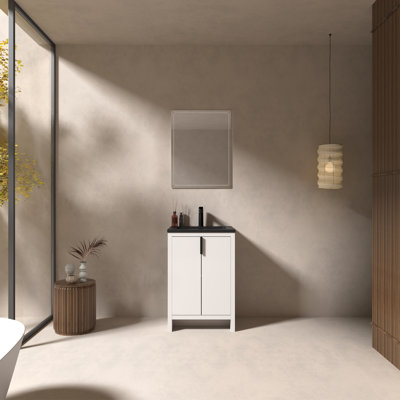Meuble-lavabo simple de 24 po avec comptoir en résine noir mat et 2 portes modernes pour petite salle de bain