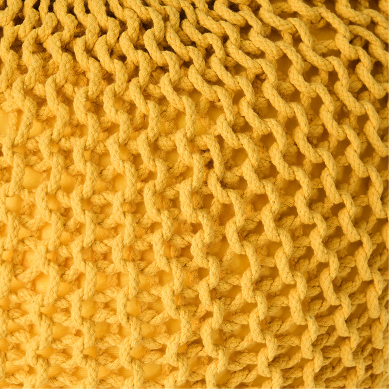 Repose-pieds tricoté en coton jaune et plancher, capacité de poids de 200 lb, élément décoratif, nettoyage des taches, perles à l'intérieur, pouf de style 20 po x 13 po, relaxation, limite, objet, nettoyage seulement, rembourré de perles,
