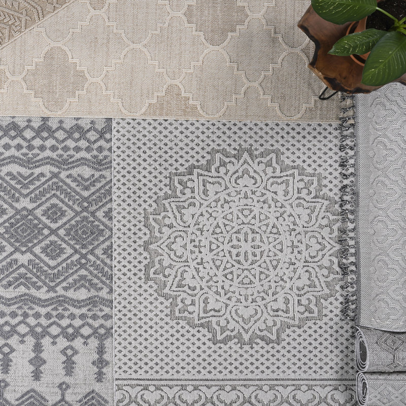 Tapis géométrique gris et blanc 6 x 9 - Élégance, teinture, perte de poils minimale, approuvé par les animaux de compagnie, travaux d'entretien faciles, tapis intérieur / extérieur de style épuré, résistant, sans abri, et marches,