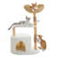 Modern Cat Tree Tower With Spacious Wicker Basket, Natural Solid Wood Scratching Posts And Curved Bed For Cats