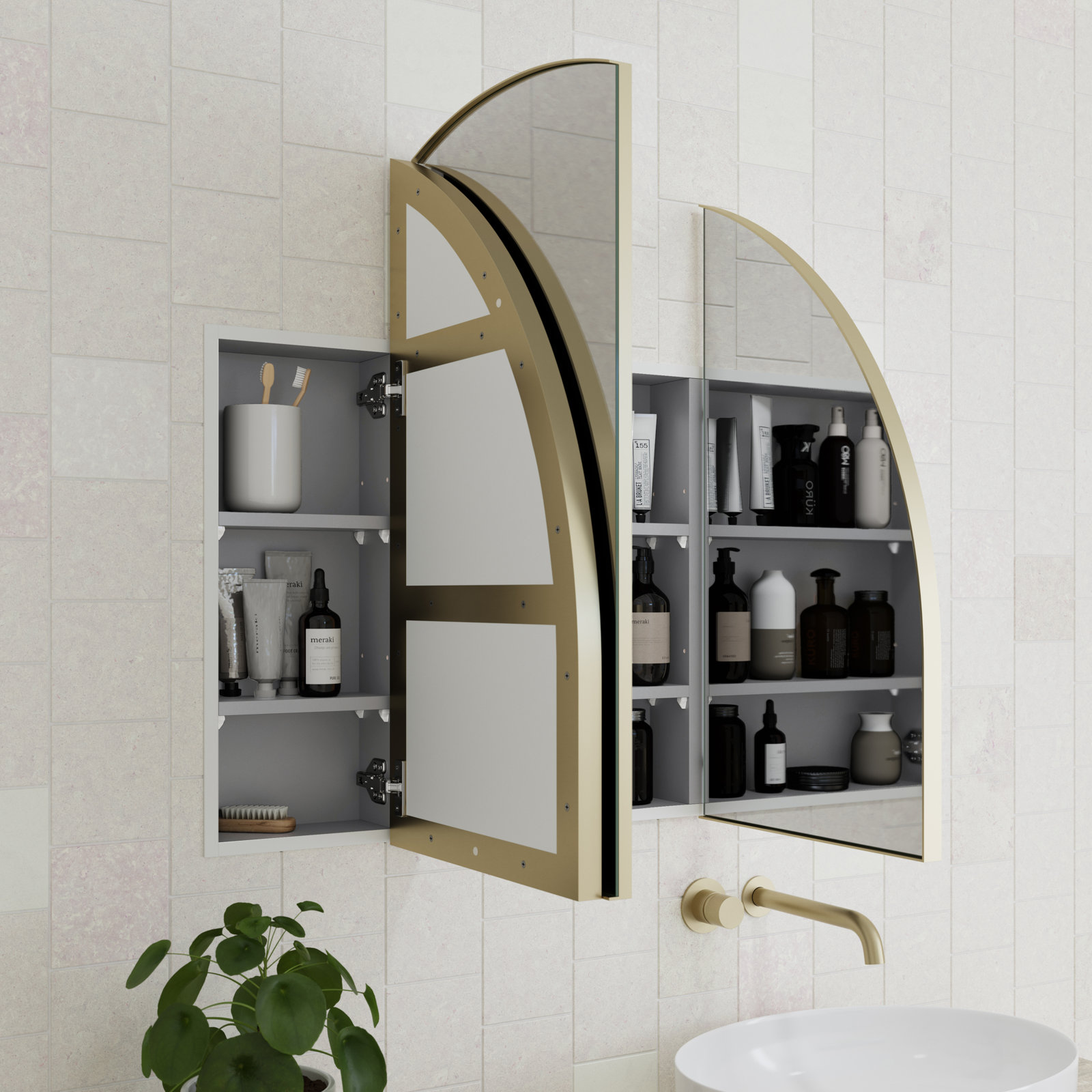 Aria Recessed Medicine Cabinet, Gold