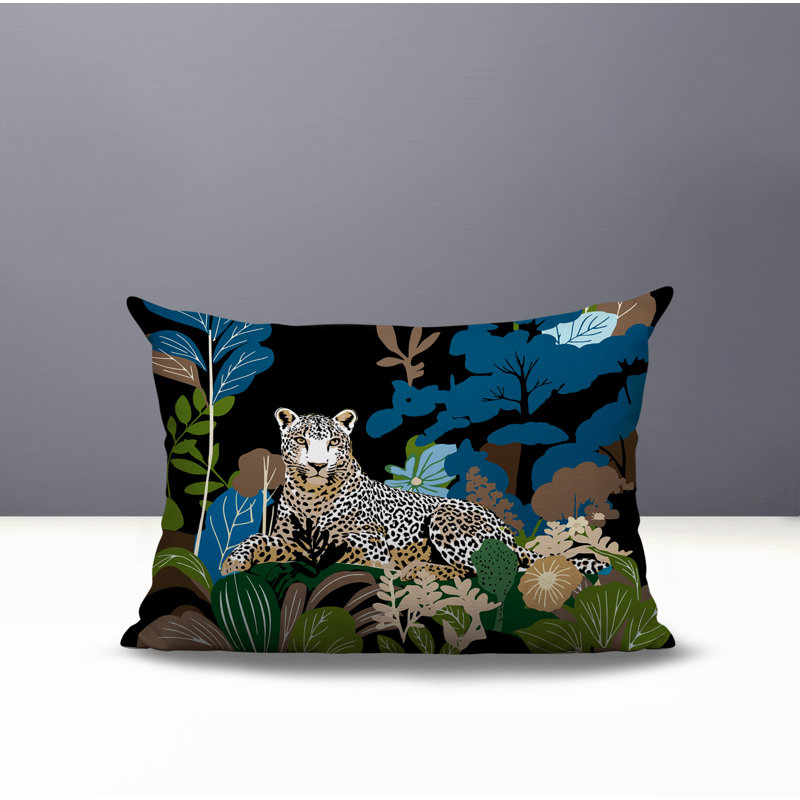 Oreiller rectangulaire réversible intérieur / extérieur Tai Leopard, Rectangle H 14 po x l 20 po, Turquoise