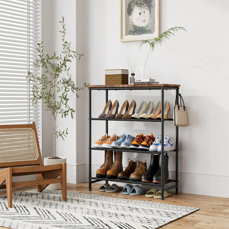 16 Pair Shoe Rack, Black/Rustic Brown