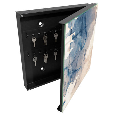 Key cabinet, Opens to the left, 30x30x5, Black, Harmonious splashes of blue with brown accents, 