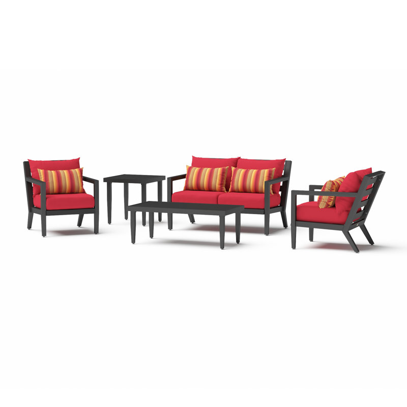Marla Northridge 5 Piece Sofa Seating Group with Sunbrella® Cushions, Canvas Jockey Red Sunbrella® Canvas