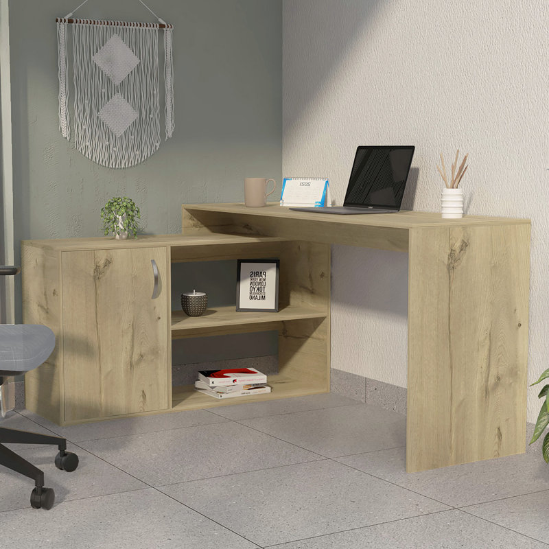 59.61'' W L Shaped Desk, Computer Desk, Home Office Desk With Storage, Light Oak