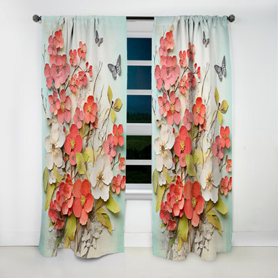 Coral Apple Blossom Collage I - Apple Blossom Curtain - Blackout Abstract Curtain - 1 Panels
