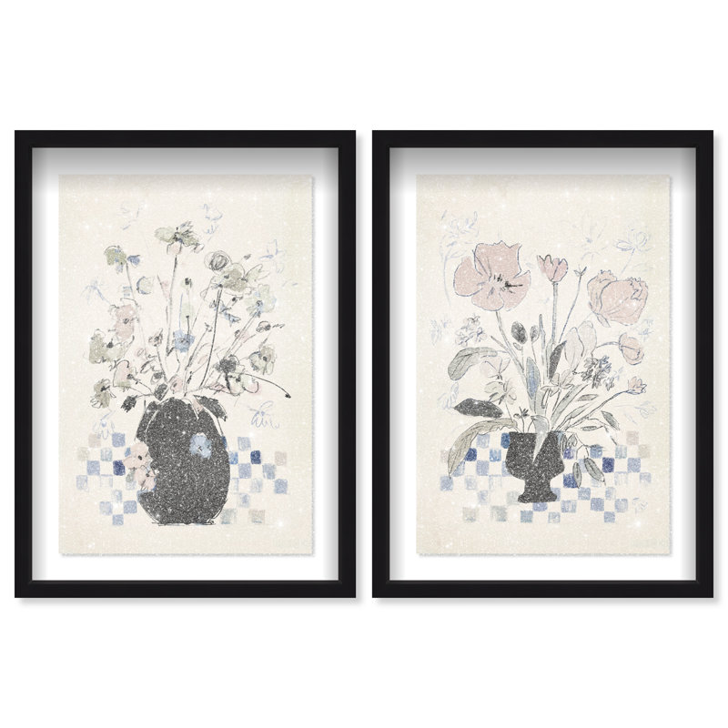 Modern Bloom Set Shadowbox Floral & Botanical Print by Oliver Gal, Black Frame, 10 x 15, 17.5"H x 25.5"W, Black Shadowbox