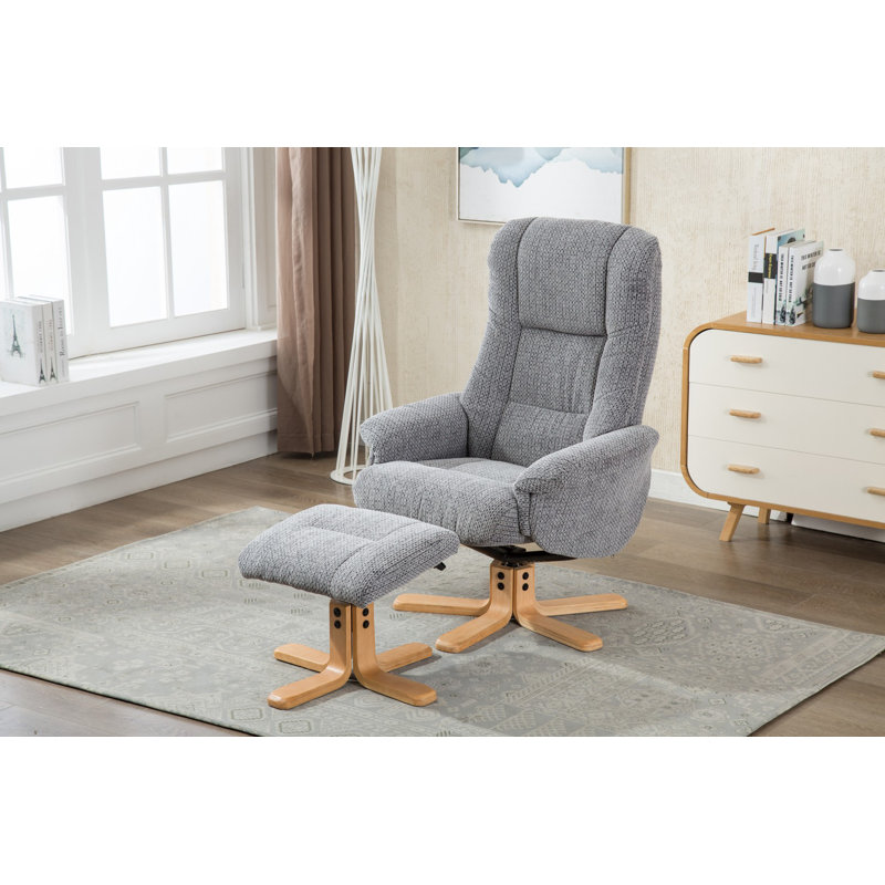 Birchanger 76cm Wide Swivel Standard Recliner, Mid Oak, Lake Blue