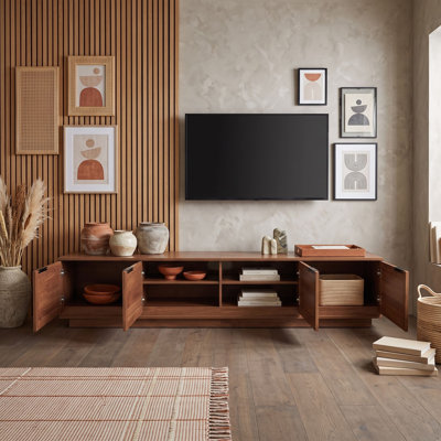 Meuble télé en rotin de 78 pouces avec portes et placards
