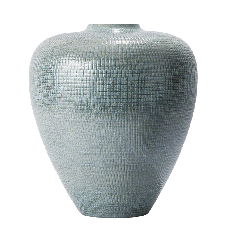 Check Handmade Ceramic Table Vase, Large, Silver Blue