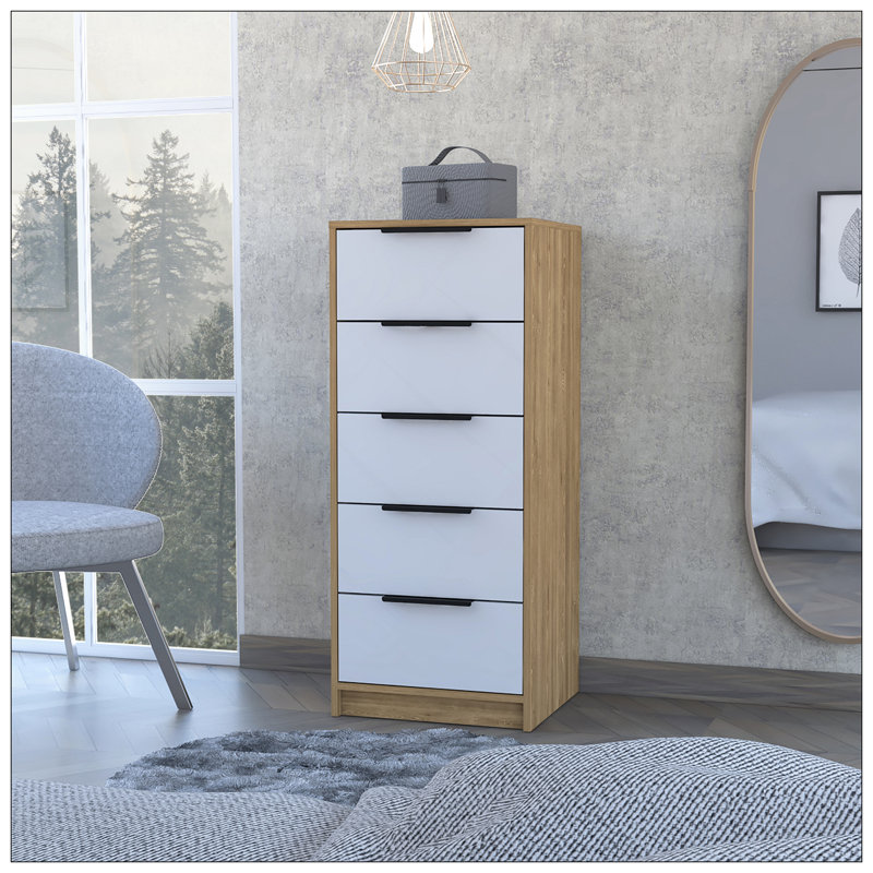 Commode verticale 5 tiroirs Kaia, Naturel