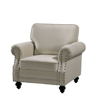 Classic Nailhead Trim Velvet Accent Chair with Solid Wood Turned Legs, Traditional Upholstered Armchair for Living Room