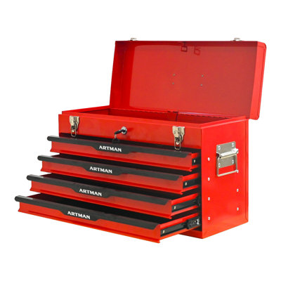 20-inch Steel Portable Tool Box With Drawers - Tool Storage Box Organizer With Metal Lock Closure Device - Powder-coated Tool Storage Cabinet
