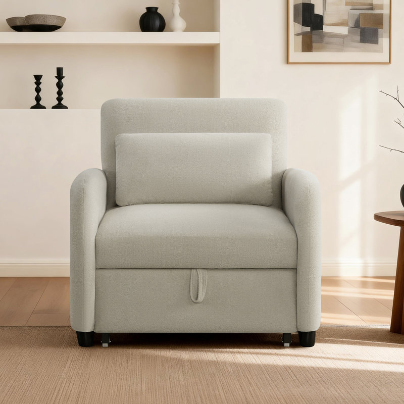 Pebblea Chenille Convertible Chair Bed, Stone