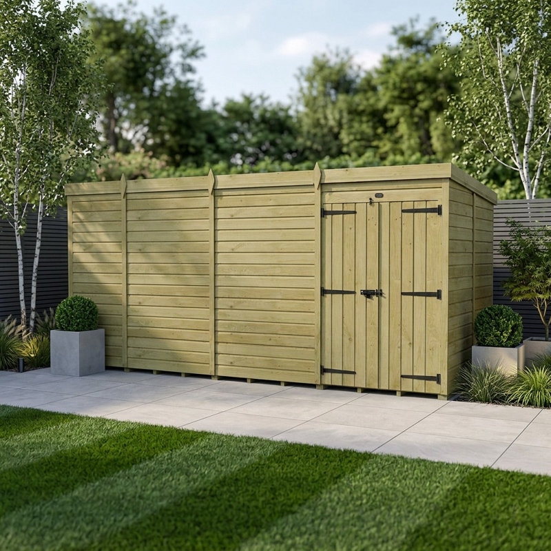 Total Sheds 17ft x 10ft Pent Garden Shed - Double Door - No Windows - Pressure Treated Timber - UK Manufactured