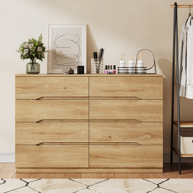 47.2" W Modern 8-Drawer Dresser with Ample Storage and Concealed Handle for Bedroom, Living Room, Natural Wood