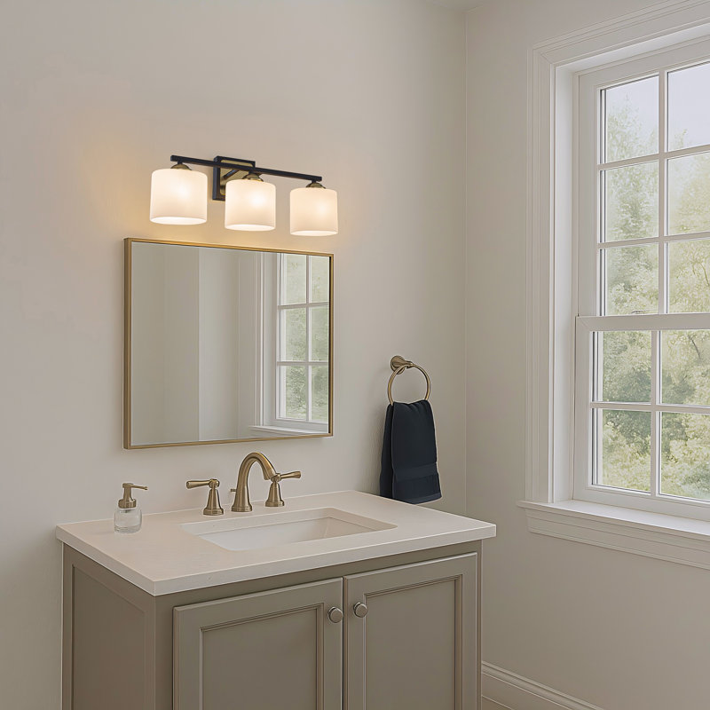21'' 3-light Modern Elegant Brass And Black Bathrooom Vanity Light With Milk White Glass Shades