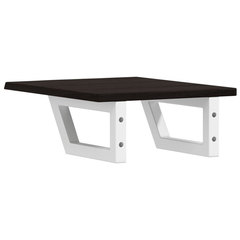 Solid Wood and Steel Bracket Shelf, 2cm H x 40cm W x 50cm D, White/Dark Brown
