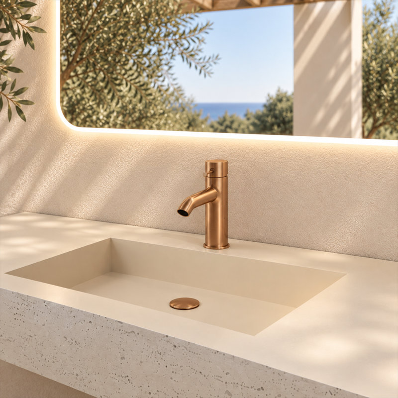 Lavabo mural rectangulaire de 119 cm (47 po) en résine de pierre, de style moderne, avec trou pré-percé pour robinetterie.