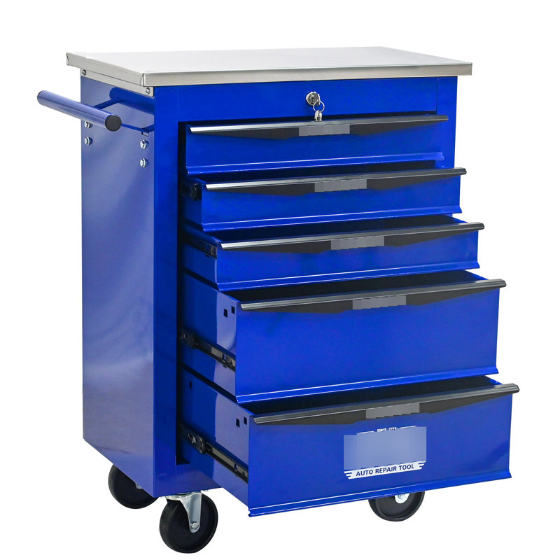 6 porte-outils à 6 tiroirs avec roues, polyvalent pour divers espaces de travail, noir et bleu, glissières de tiroir à roulement, 4 roues universelles freins, 5 chariot multifonctionnel, atelier de roulement et de garage en métal, avec
