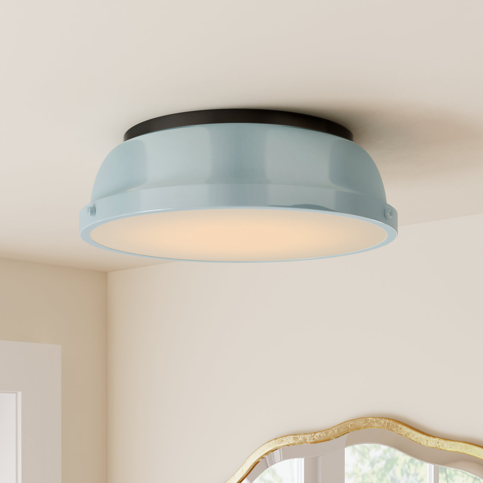 Calico 2 Light Steel Flush Mount, Seafoam, Matte Black
