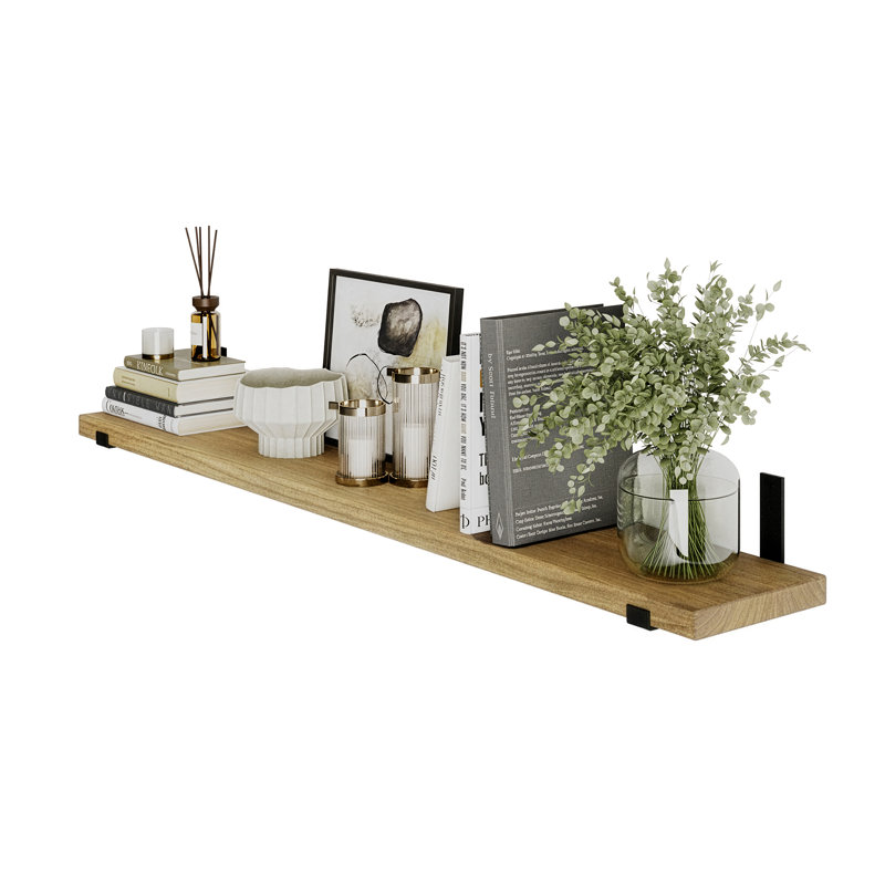 60Inch Long Floating Shelves For Wall, Wood Wall Shelf With Heavy Duty Metal Brackets, Golden Oak, Golden Oak