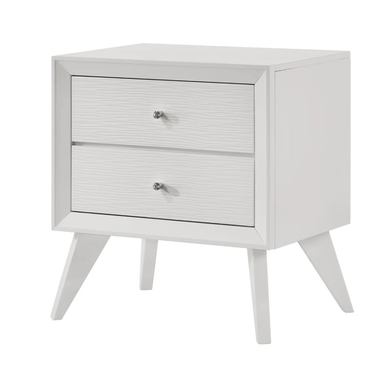 Table de chevet Tory, 2 tiroirs, bois massif blanc, boutons ronds bronze
