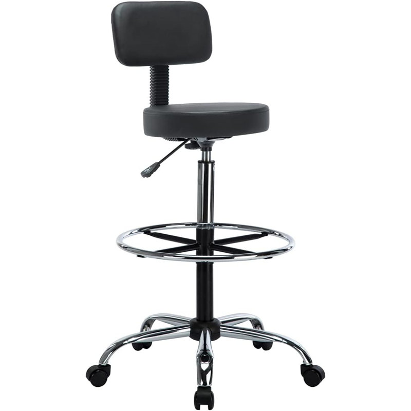 Miyana Comfy Adjustable Drafting Stool with Footrest, Adjustable Height, Black
