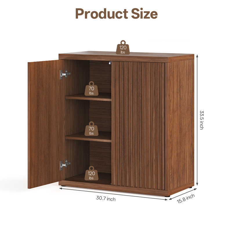 Ato 31’’ Sideboard Storage Cabinet With Doors & Shelves, Walnut