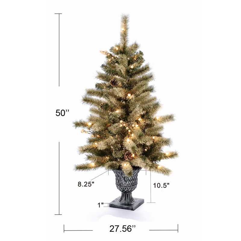 4' Lighted  Artificial Flocked Pine Christmas Tree Potted (Set of 2)
