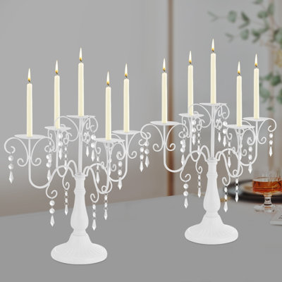 Décoration de table candélabre en fer 15,35 "avec cristaux