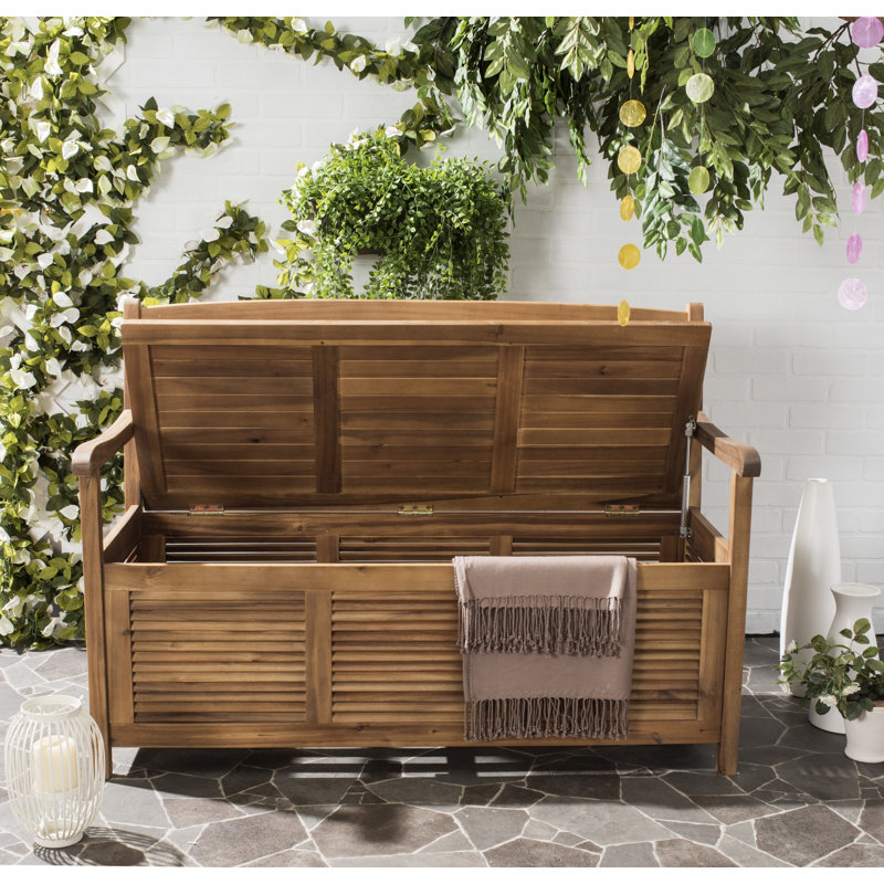 Outdoor Wooden Storage Bench, Natural