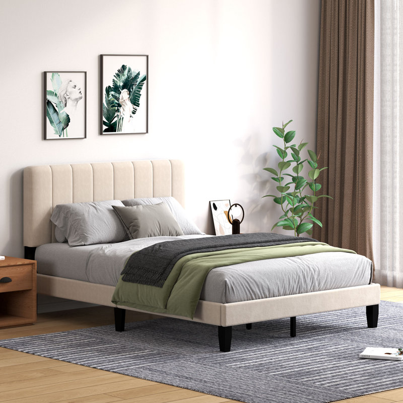 Lit à panneau tapissier, Grand lit, Beige