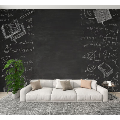 Peel and Stick Wallpaper Chalkboard Math Science Symbols Books Diagrams Wall Murals 100"H x 144"W Removable PVC Wall Paper Self-Adhesive Wall Decor for Boys Men Bedroom Living Room Home Office