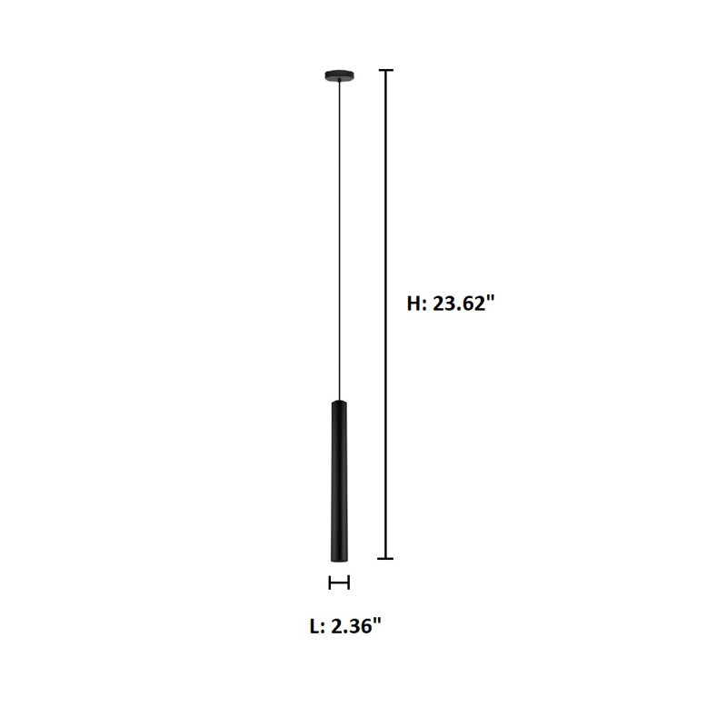 Luminaire suspendu cylindrique à 1 lumière DEL Chaniah, Halogène, H 23,62 po x l 2,36 po x P 2,36 po