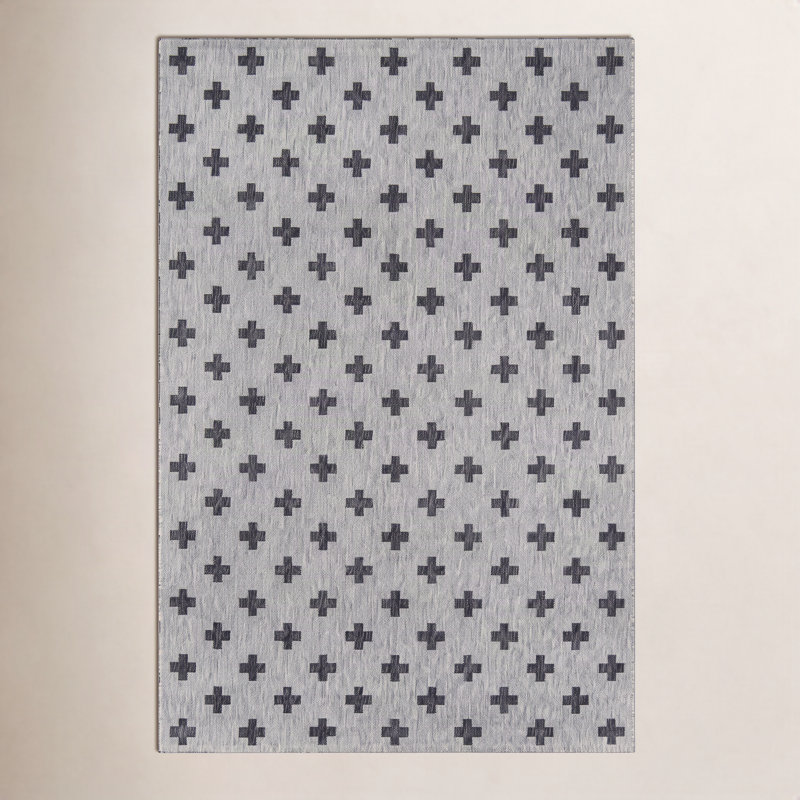 Tapis rayé intérieur / extérieur Umbria, Rectangle 3 pi 3 po x 5 pi, Gris/noir