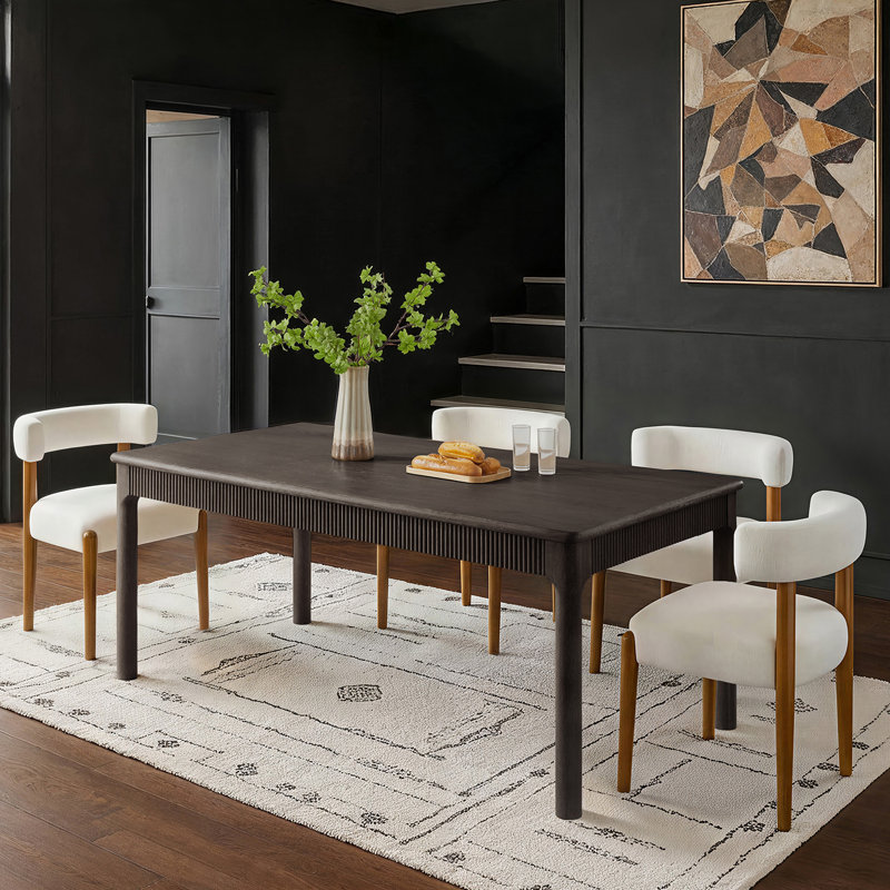 Guillermina Modern 72'' W Fluted Solid Wood Dining Table with Built-In Storage Drawers, Charcoal