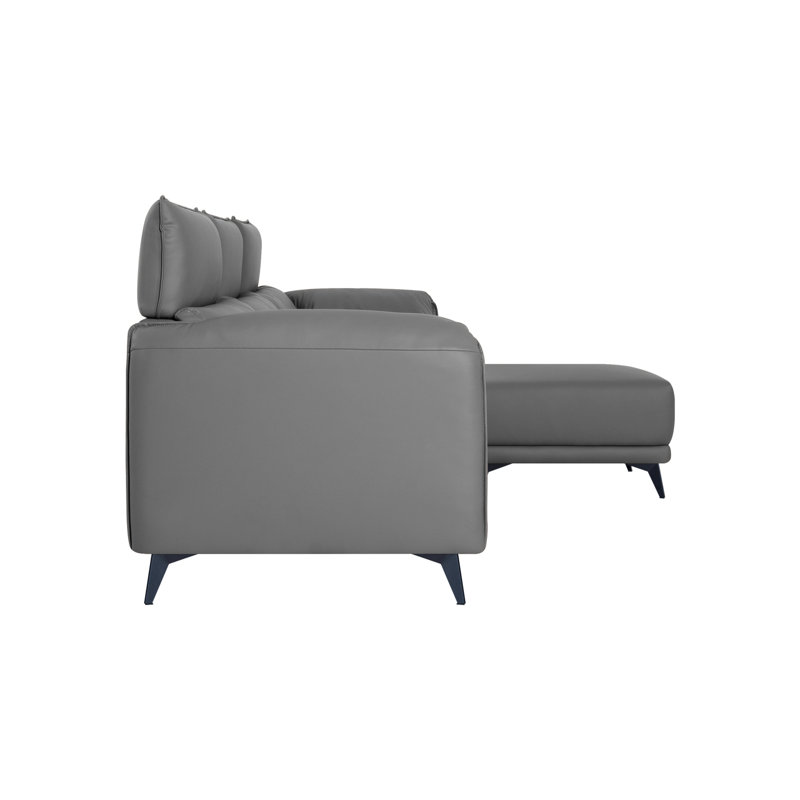 Shealene High Back Sectional Couch with Ottoman, 4 Seater L-Shaped Sofa with Headrests, Gray Synthetic Leather