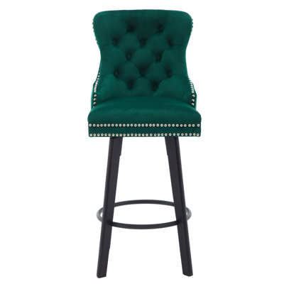 Et tabourets de bar en velours stable avec capitonnage à boutons, fonction pivotante pour bistro, bar personnel, îlot de cuisine - chaises, repose-pieds