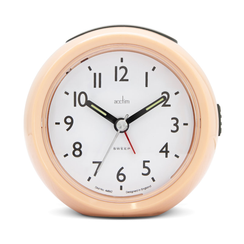 Acctim Grace Non-Ticking Sweep Analogue Bedroom Alarm Clock, Pink Grapefruit