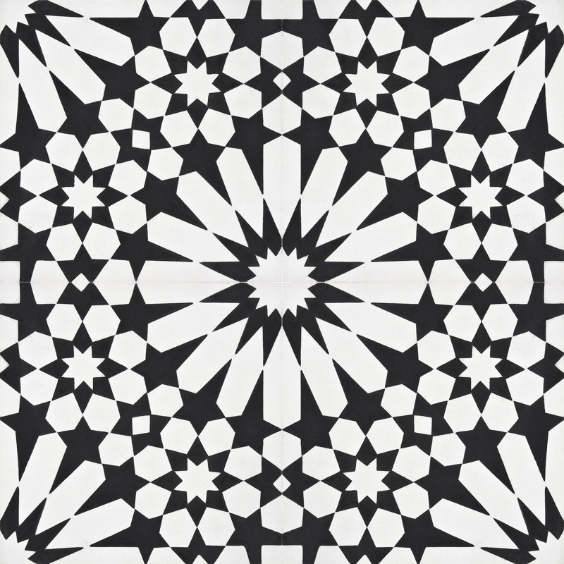 Agdal 8" x 8" Cement Patterned Wall & Floor Tile, Black/White