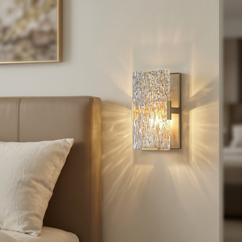 1-light Gold Metal Textured Glass Wall Sconce Set