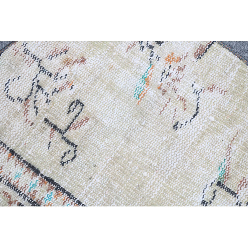 Semi-Circle Turkish Rug Boasts Vintage Charm Perfect for Hallway or Bohemian Themed Living Room
