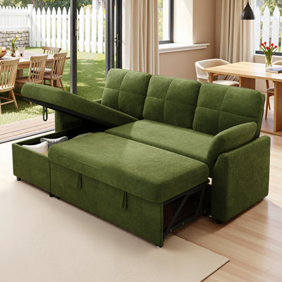 Sleeper Sofa Bed with Storage Chaise - L-Shaped Convertible Pull-Out Couch, Linen for Living Room