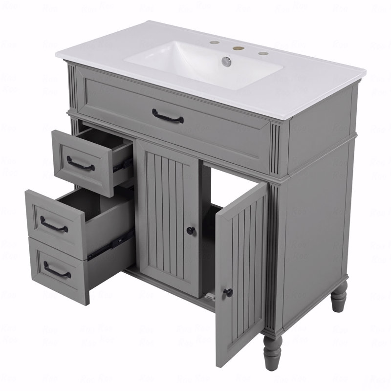 Meuble-lavabo 36 po avec lavabo, armoire de salle de bain avec tiroirs, structure solide et panneau en bois aggloméré, un paquet