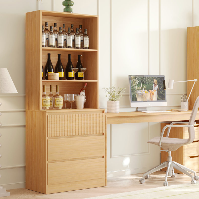 71" H X 47.3" W Bookcase Cabinet With Glass Doors & Open Shelves, 3-Tier Modern Bookshelf With 3 Large Drawers(A+B)
