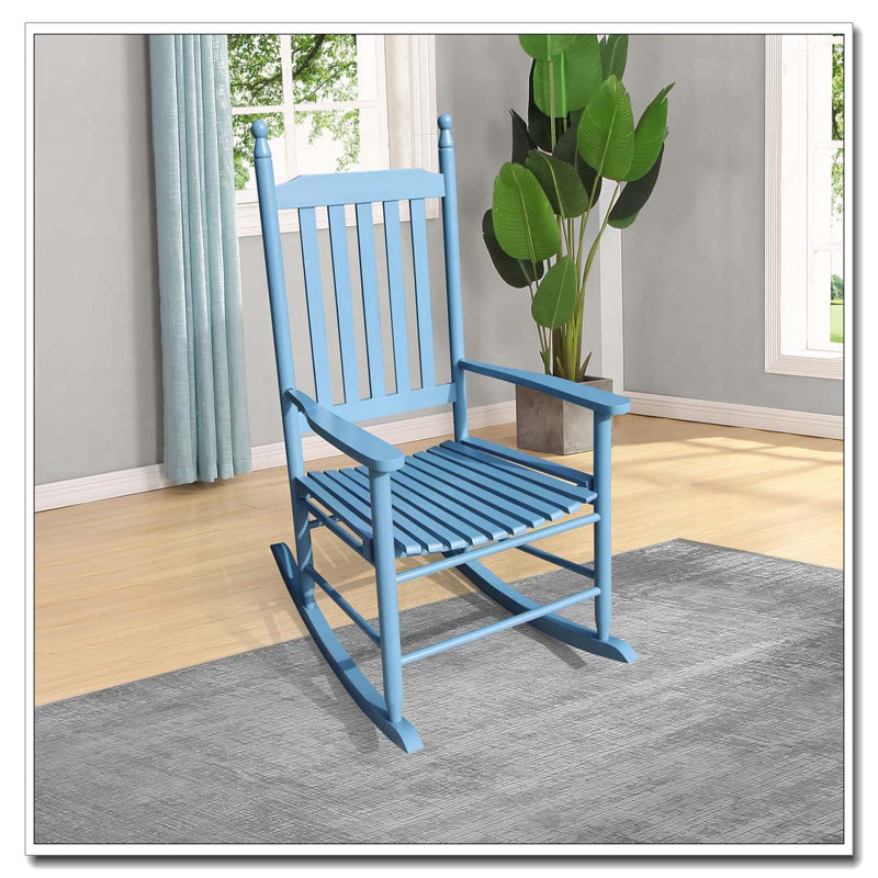 Chaise berçante en bois massif, Bleu