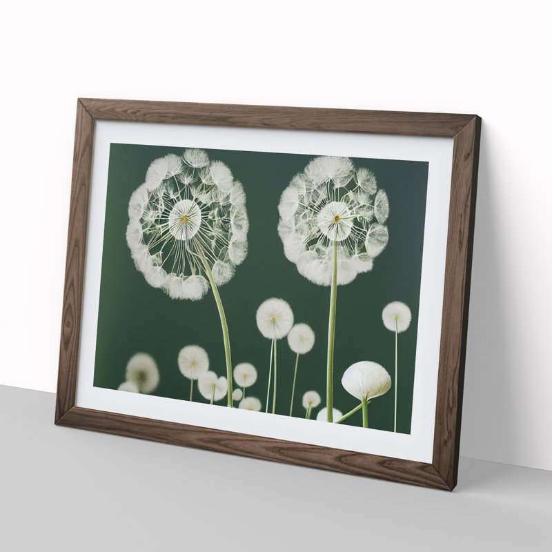 Charming Dandelion Flowers - Framed Print, 46cm H x 64cm W x 2cm D, Walnut