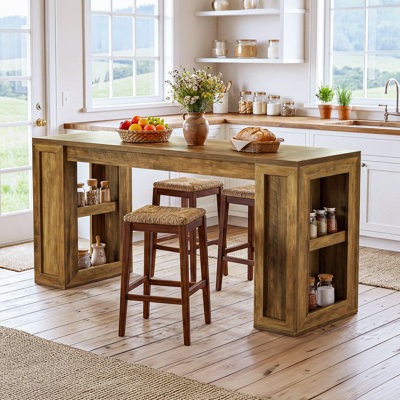 70.87" Extra Long Farmhouse High Top Bar Table with Open Storage Shelves, Bar Height Dining Table for Kitchen, Dining Room, Living Room, Basement and Bistro Pub